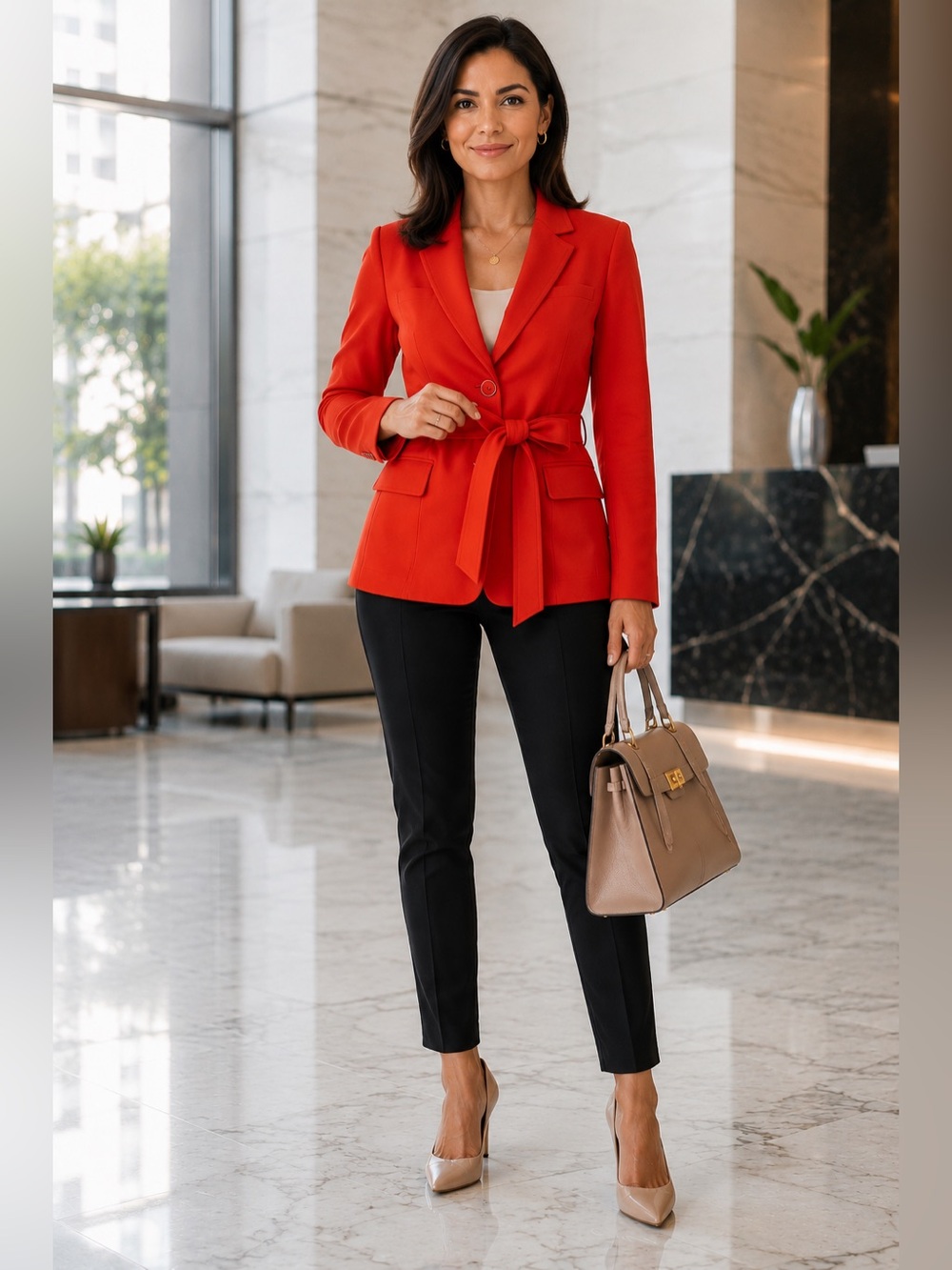 7th Avenue New York & Company Red Belted Blazer Jacket Women’s Large